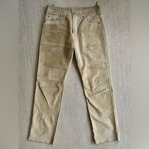 Miu Miu - Vintage Unisex Suede Camel Distressed 5-Pocket Straight Leg Pants